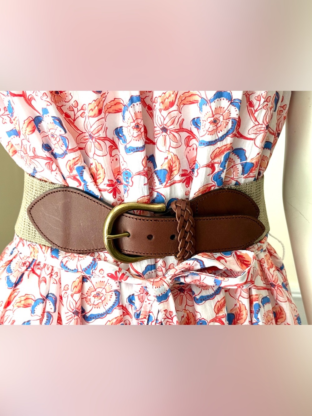 Brooks Brothers Brown Braided Leather Accent Stretch Waist Belt